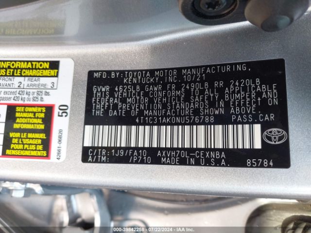 Photo 8 VIN: 4T1C31AK0NU576788 - TOYOTA CAMRY 