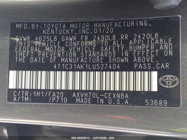 Photo 8 VIN: 4T1C31AK1LU527404 - TOYOTA CAMRY 