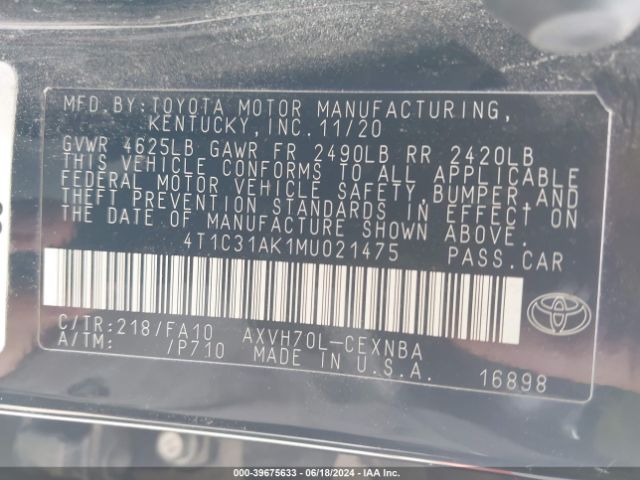 Photo 8 VIN: 4T1C31AK1MU021475 - TOYOTA CAMRY 