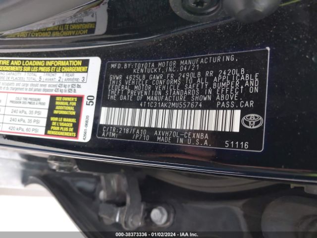 Photo 8 VIN: 4T1C31AK2MU557674 - TOYOTA CAMRY 