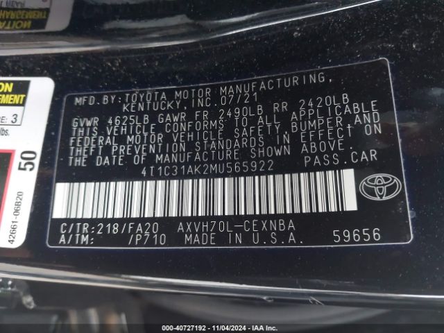 Photo 8 VIN: 4T1C31AK2MU565922 - TOYOTA CAMRY 