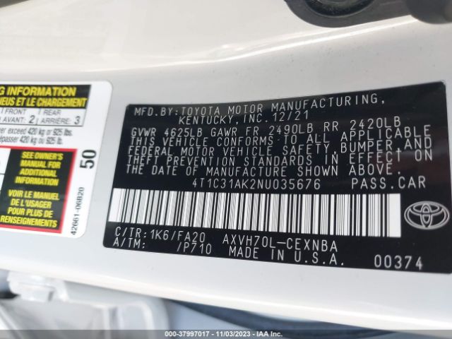 Photo 8 VIN: 4T1C31AK2NU035676 - TOYOTA CAMRY 