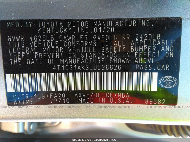 Photo 8 VIN: 4T1C31AK3LU526626 - TOYOTA CAMRY 