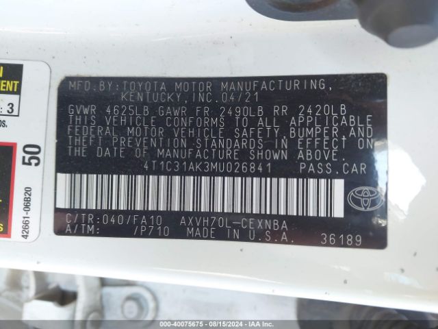 Photo 8 VIN: 4T1C31AK3MU026841 - TOYOTA CAMRY 