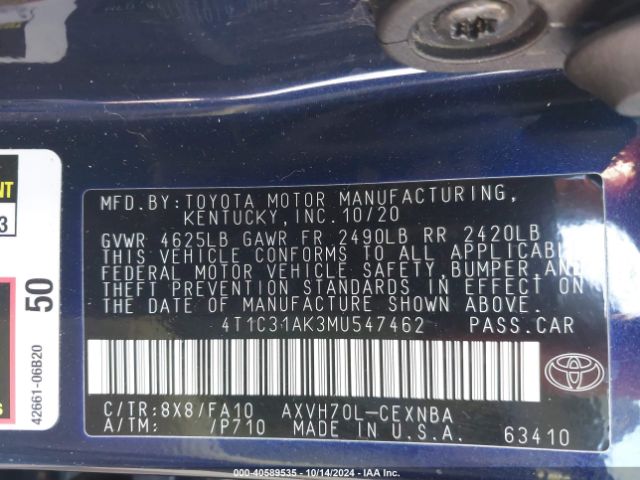 Photo 8 VIN: 4T1C31AK3MU547462 - TOYOTA CAMRY 