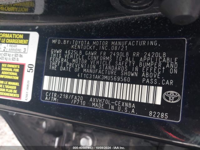 Photo 8 VIN: 4T1C31AK3MU569560 - TOYOTA CAMRY 