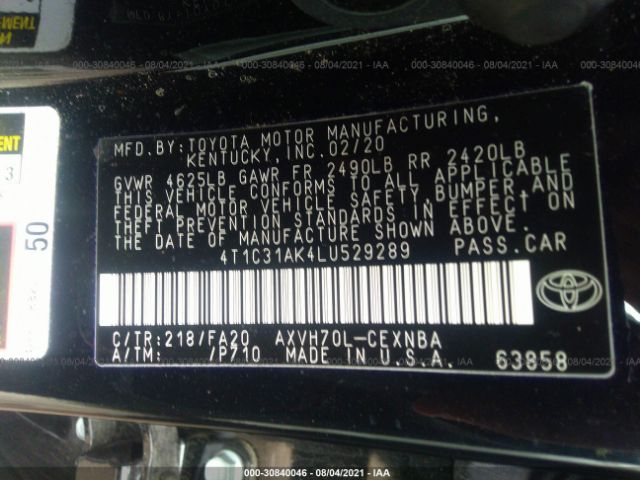 Photo 8 VIN: 4T1C31AK4LU529289 - TOYOTA CAMRY 