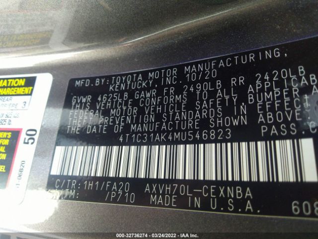 Photo 8 VIN: 4T1C31AK4MU546823 - TOYOTA CAMRY 