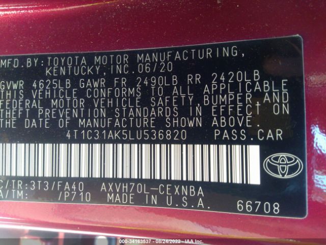 Photo 8 VIN: 4T1C31AK5LU536820 - TOYOTA CAMRY 