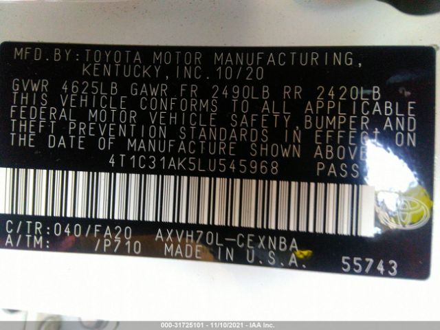 Photo 8 VIN: 4T1C31AK5LU545968 - TOYOTA CAMRY 