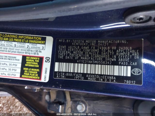 Photo 8 VIN: 4T1C31AK5MU556342 - TOYOTA CAMRY 