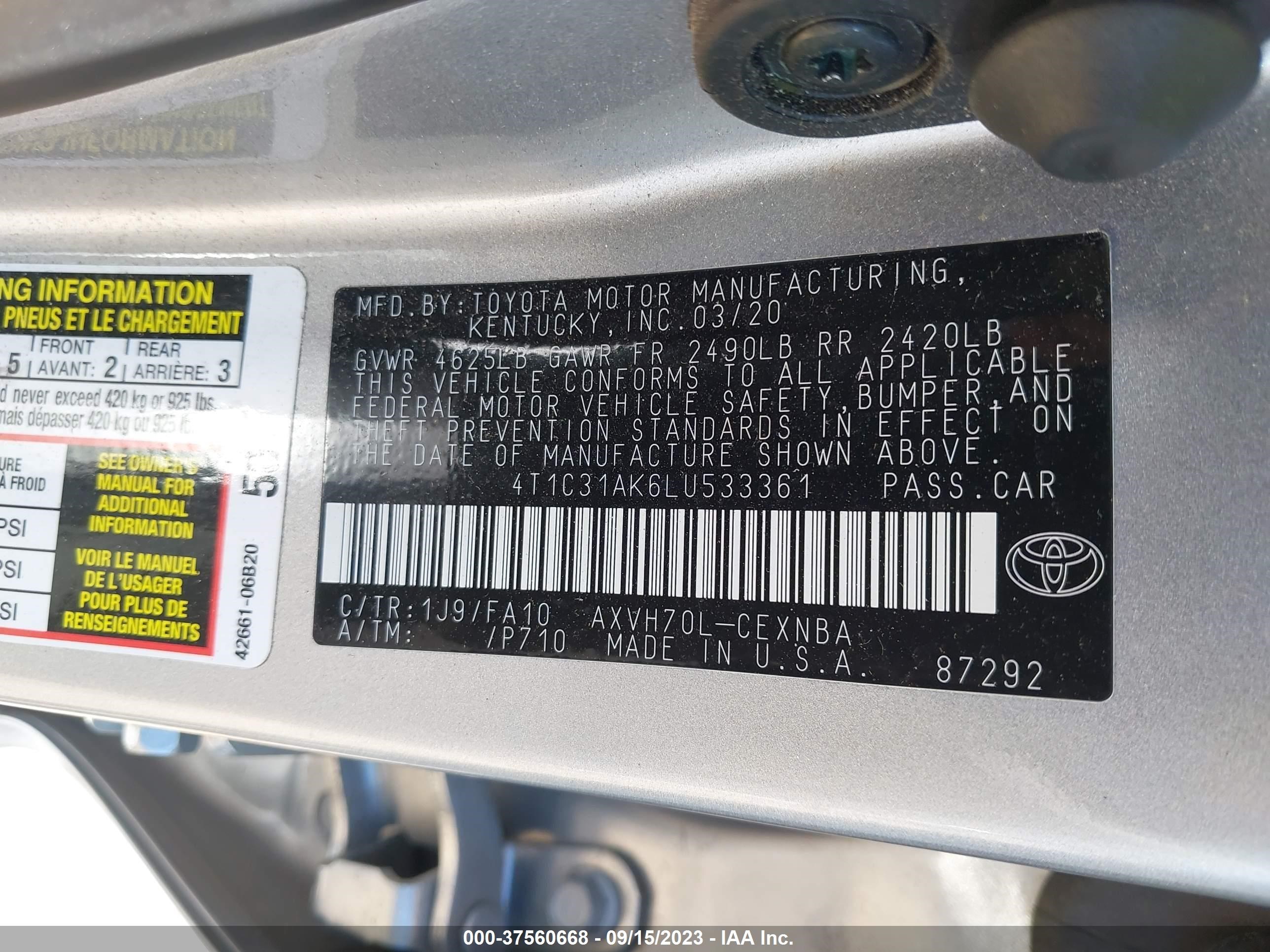 Photo 8 VIN: 4T1C31AK6LU533361 - TOYOTA CAMRY 