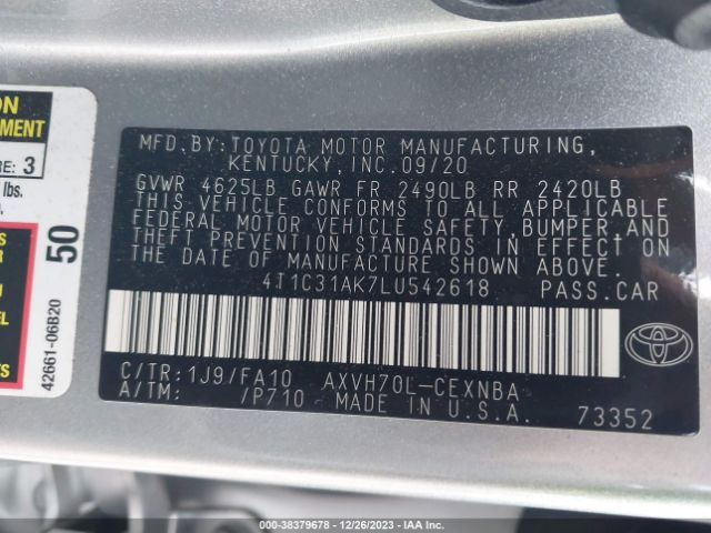 Photo 8 VIN: 4T1C31AK7LU542618 - TOYOTA CAMRY 