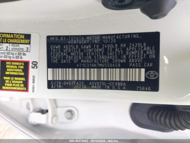 Photo 8 VIN: 4T1C31AK7MU550459 - TOYOTA CAMRY 