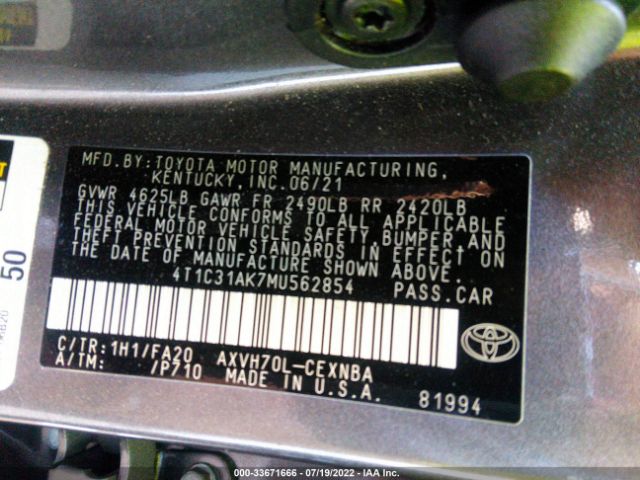 Photo 8 VIN: 4T1C31AK7MU562854 - TOYOTA CAMRY 