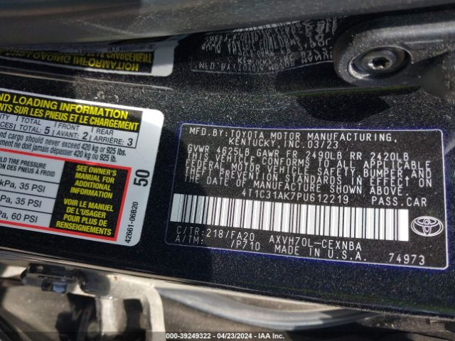 Photo 8 VIN: 4T1C31AK7PU612219 - TOYOTA CAMRY 