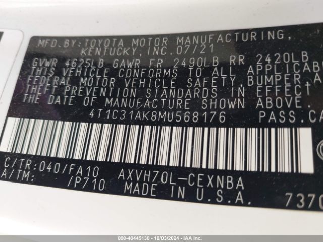 Photo 8 VIN: 4T1C31AK8MU568176 - TOYOTA CAMRY 