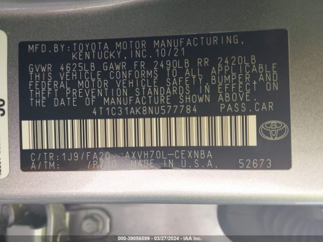 Photo 8 VIN: 4T1C31AK8NU577784 - TOYOTA CAMRY 