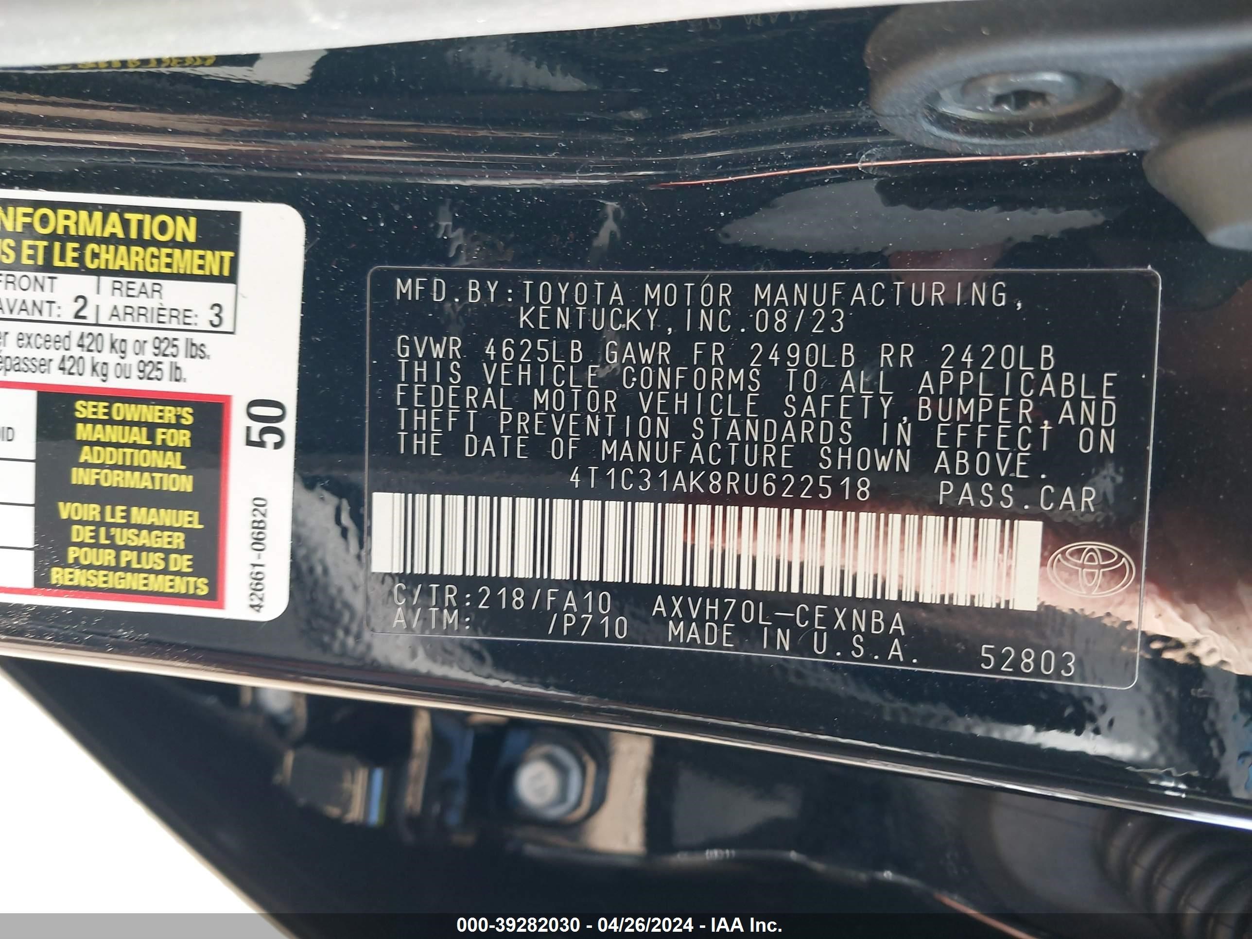 Photo 8 VIN: 4T1C31AK8RU622518 - TOYOTA CAMRY 