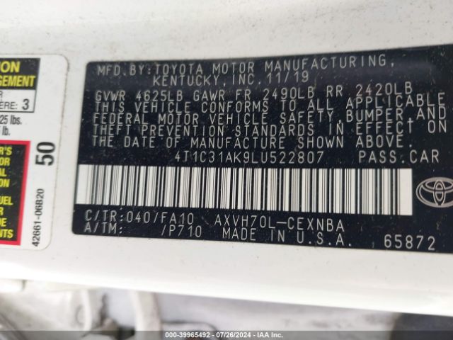 Photo 8 VIN: 4T1C31AK9LU522807 - TOYOTA CAMRY 