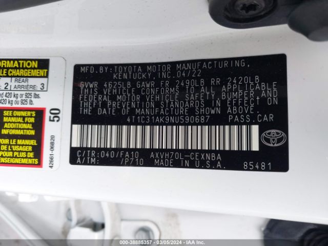 Photo 8 VIN: 4T1C31AK9NU590687 - TOYOTA CAMRY 