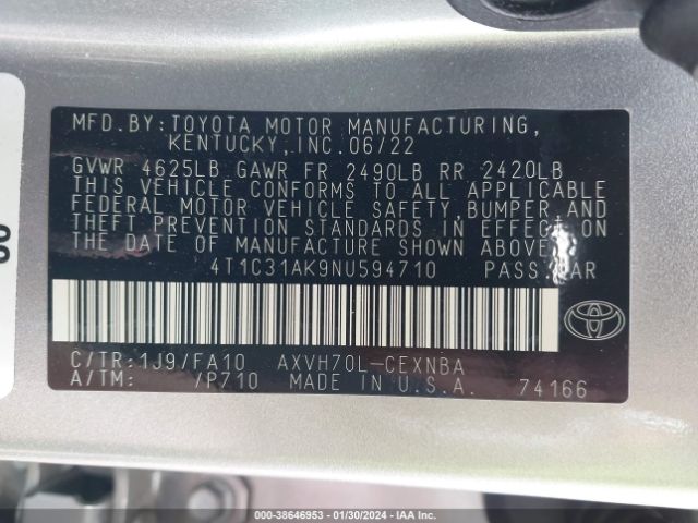 Photo 8 VIN: 4T1C31AK9NU594710 - TOYOTA CAMRY 