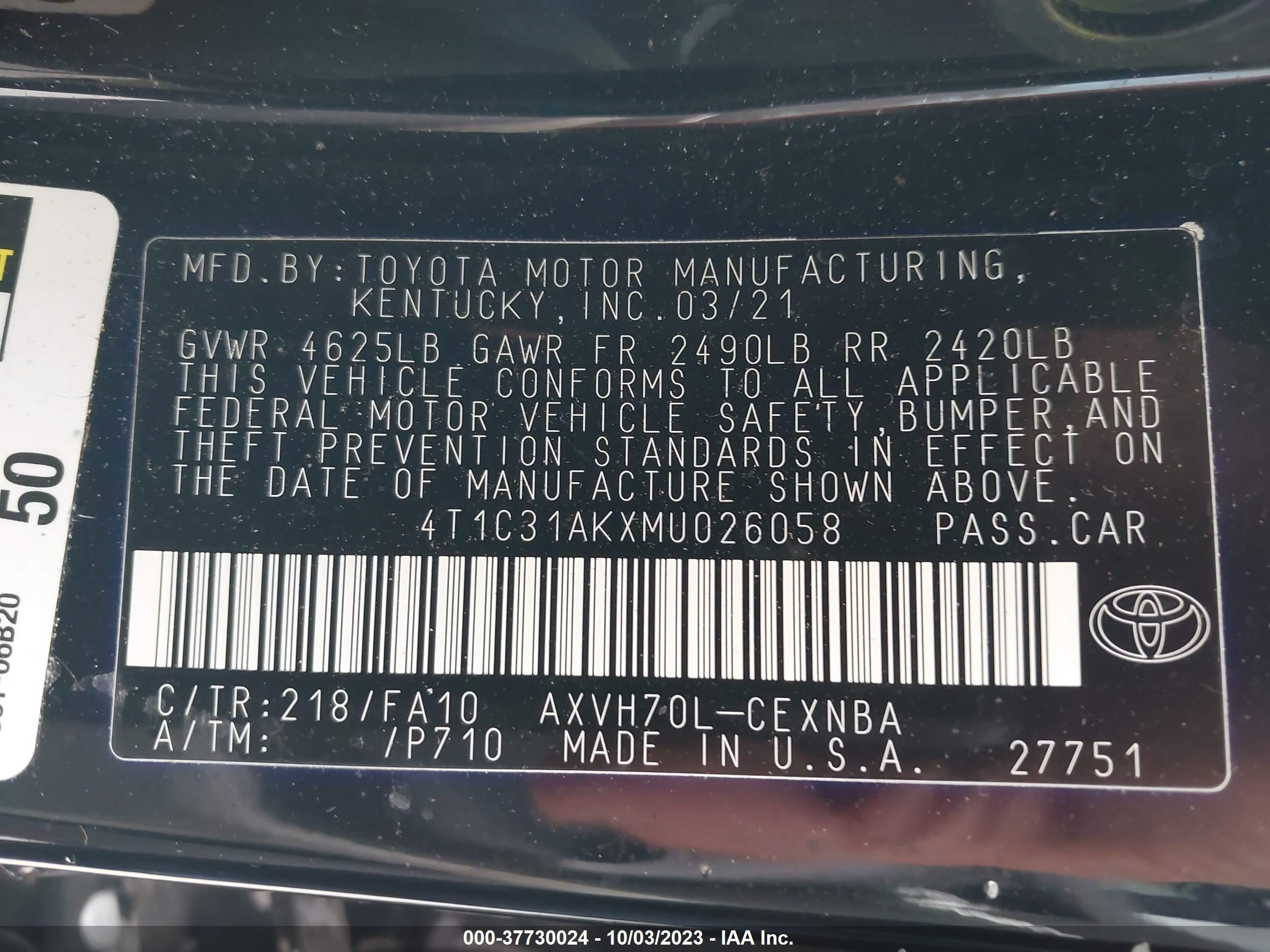 Photo 8 VIN: 4T1C31AKXMU026058 - TOYOTA CAMRY 