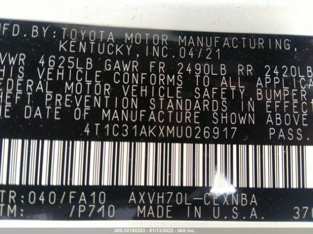 Photo 8 VIN: 4T1C31AKXMU026917 - TOYOTA CAMRY 