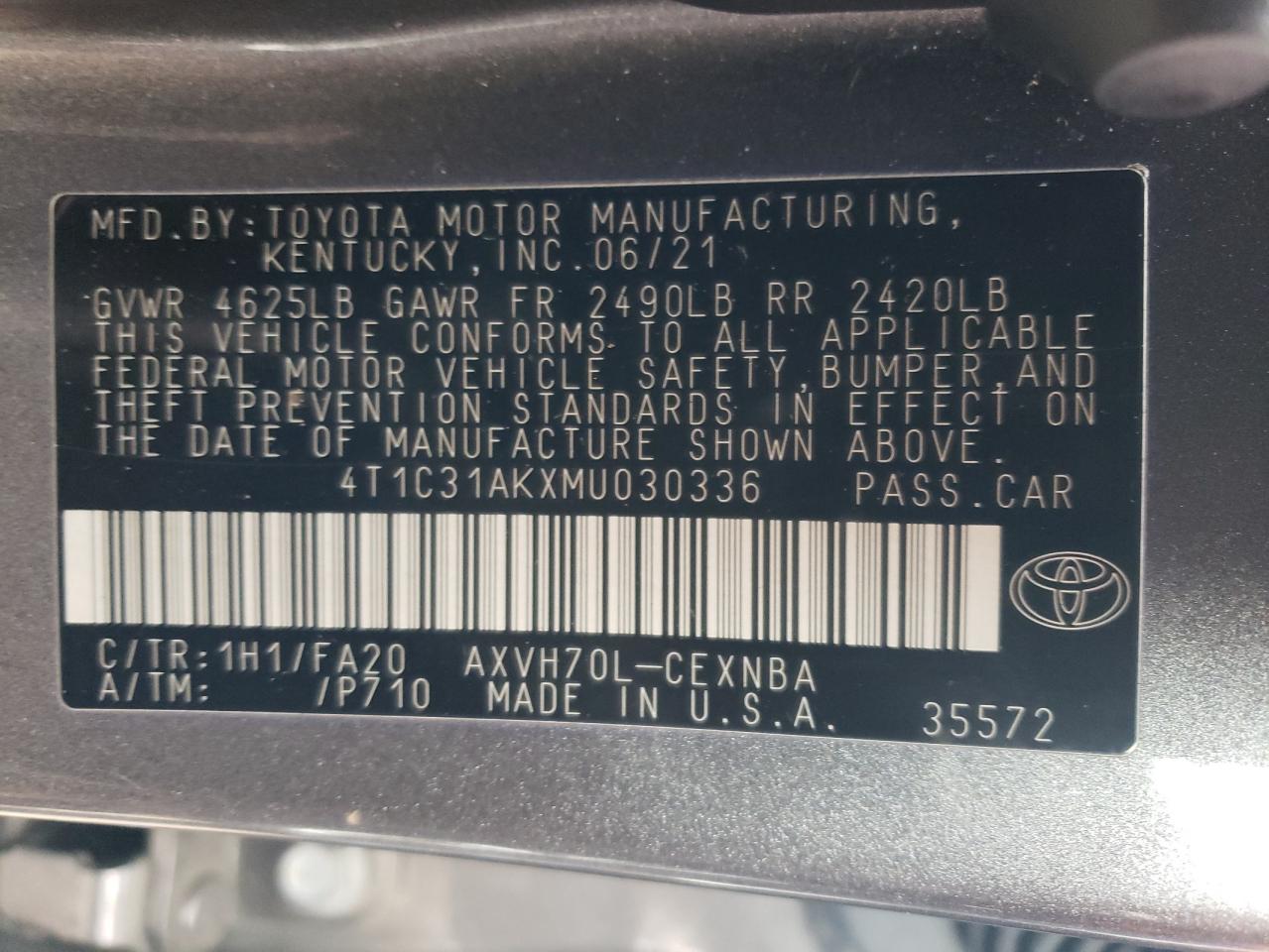 Photo 12 VIN: 4T1C31AKXMU030336 - TOYOTA CAMRY 