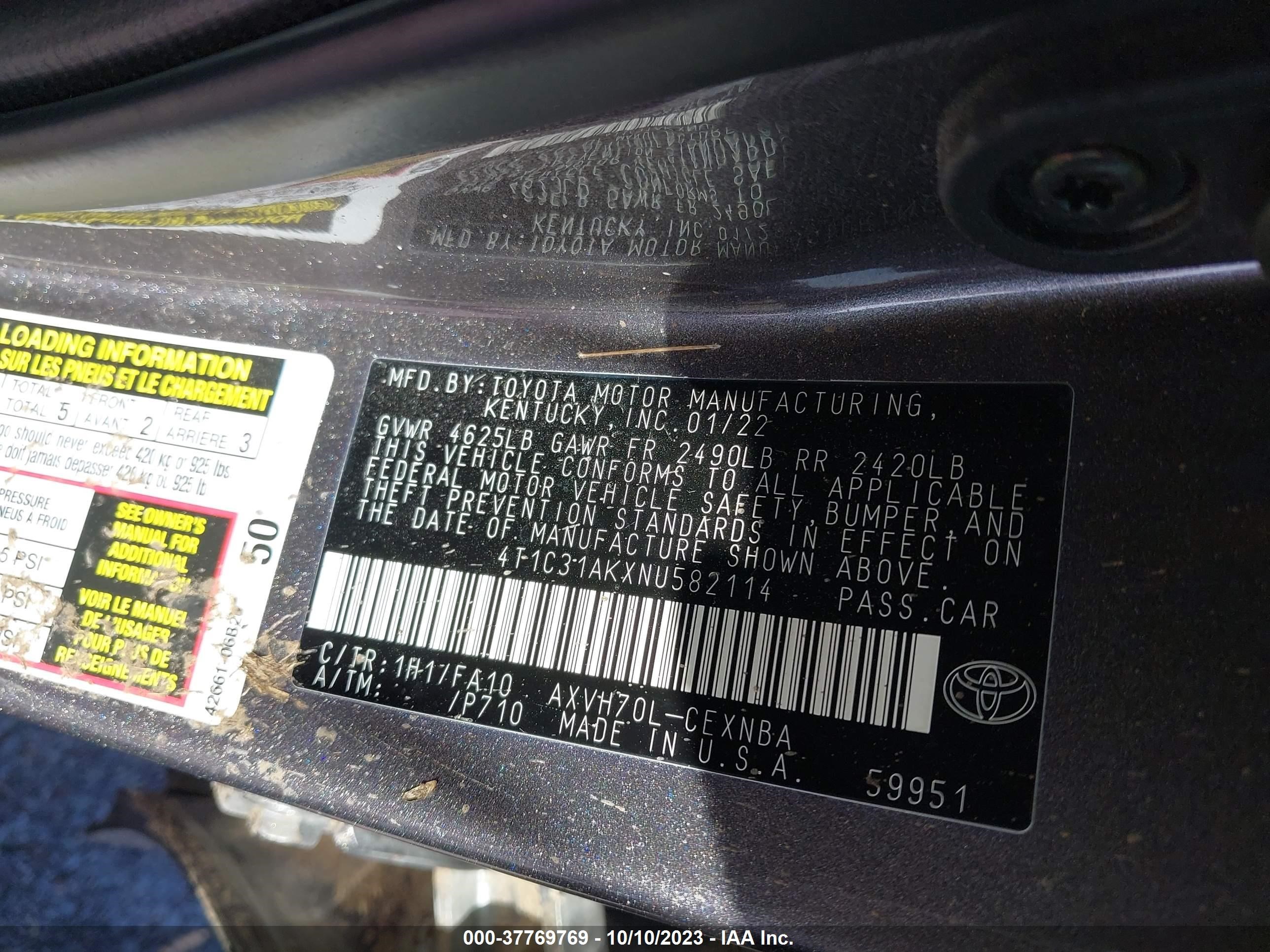 Photo 8 VIN: 4T1C31AKXNU582114 - TOYOTA CAMRY 