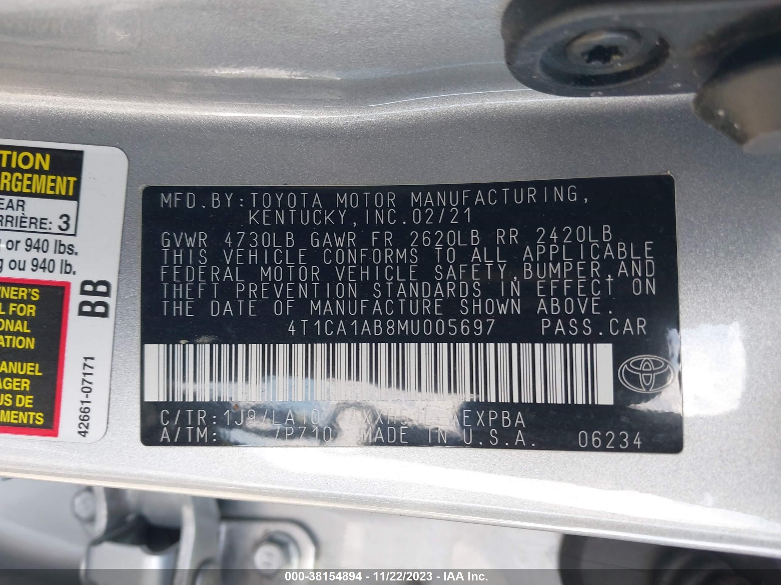 Photo 8 VIN: 4T1CA1AB8MU005697 - TOYOTA AVALON 