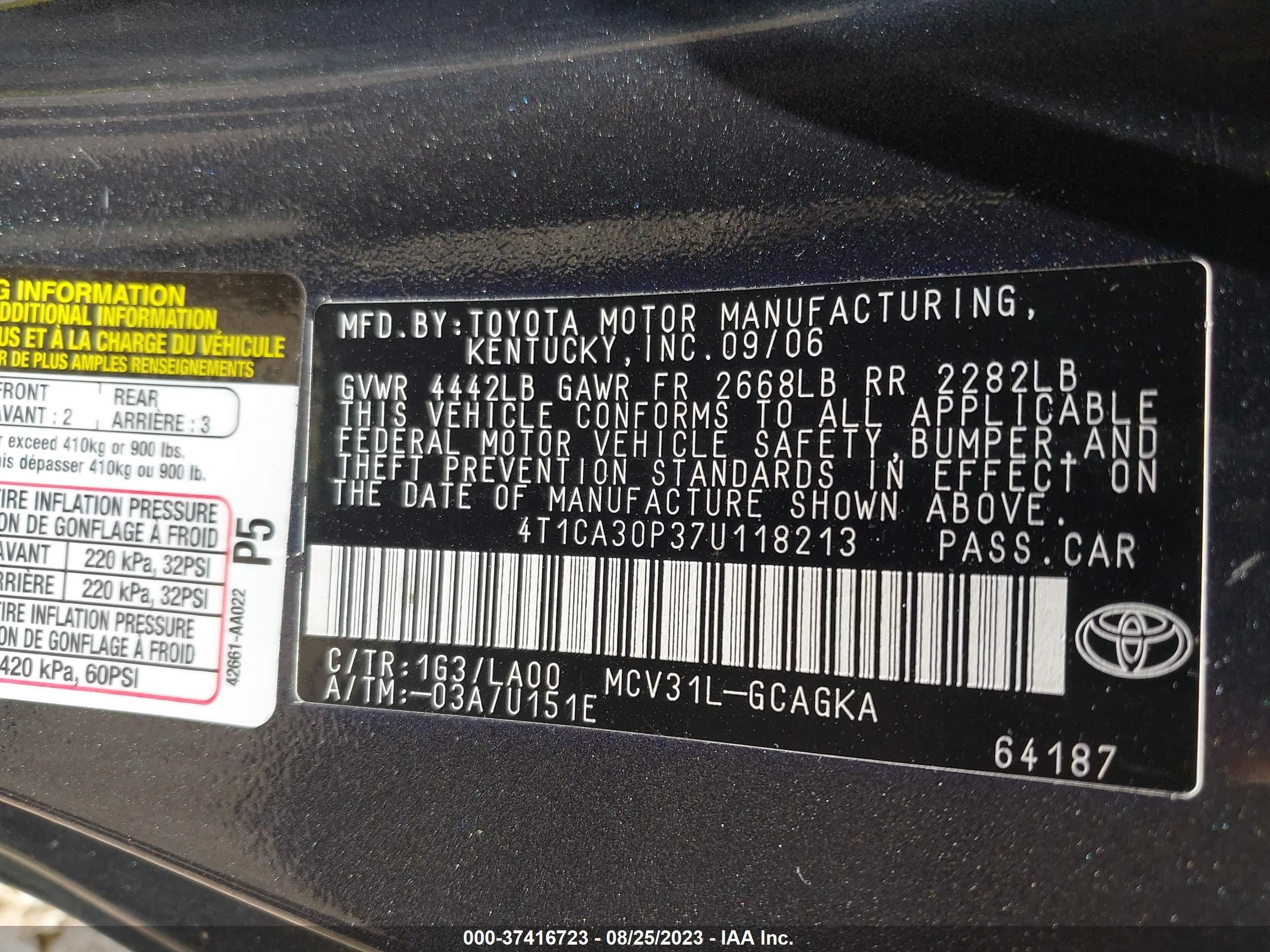 Photo 8 VIN: 4T1CA30P37U118213 - TOYOTA CAMRY SOLARA 