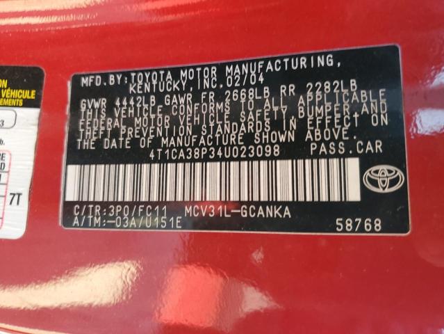 Photo 11 VIN: 4T1CA38P34U023098 - TOYOTA CAMRY SOLA 