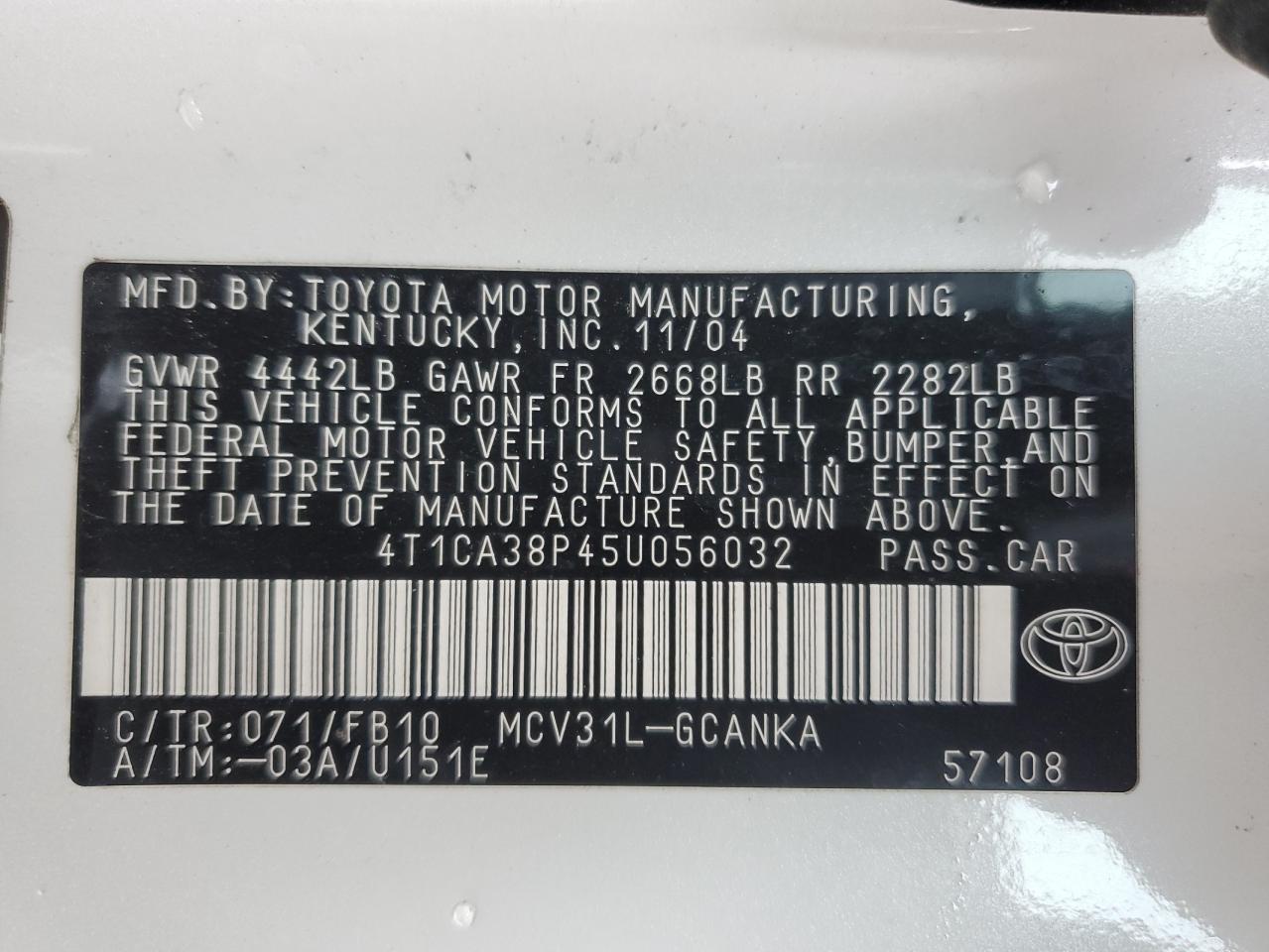 Photo 11 VIN: 4T1CA38P45U056032 - TOYOTA CAMRY SOLARA 