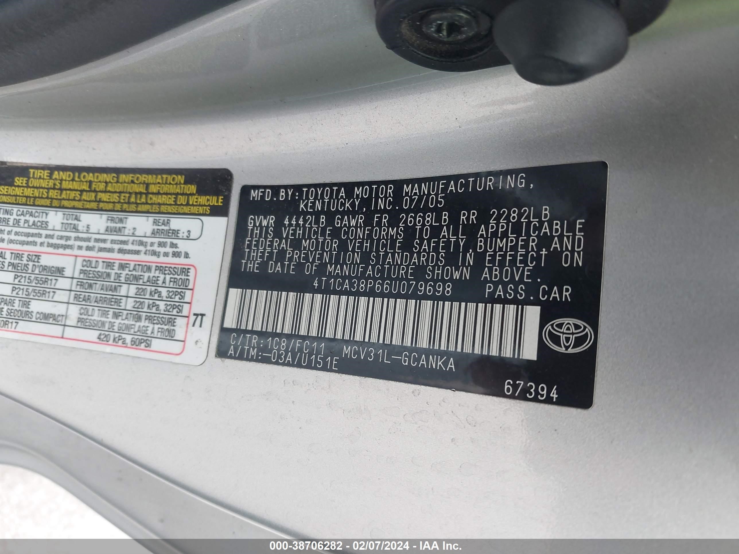 Photo 8 VIN: 4T1CA38P66U079698 - TOYOTA CAMRY SOLARA 