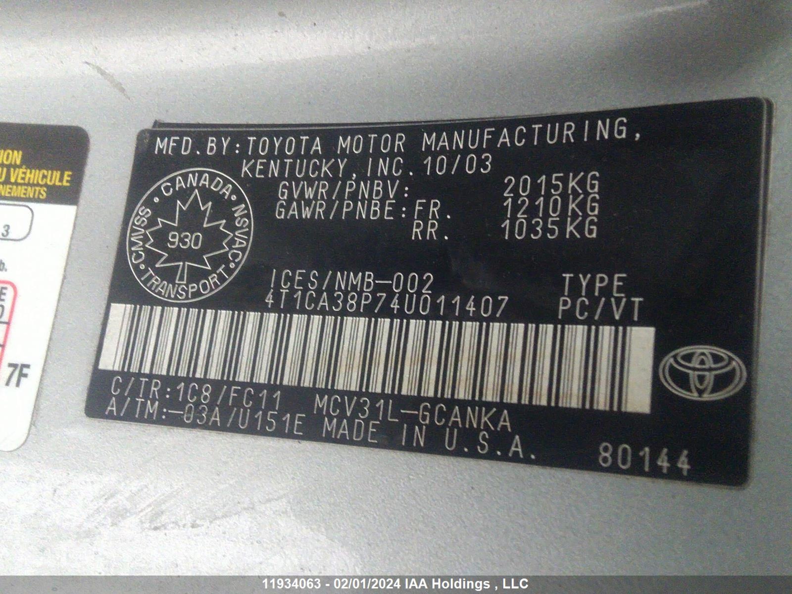 Photo 8 VIN: 4T1CA38P74U011407 - TOYOTA CAMRY SOLARA 