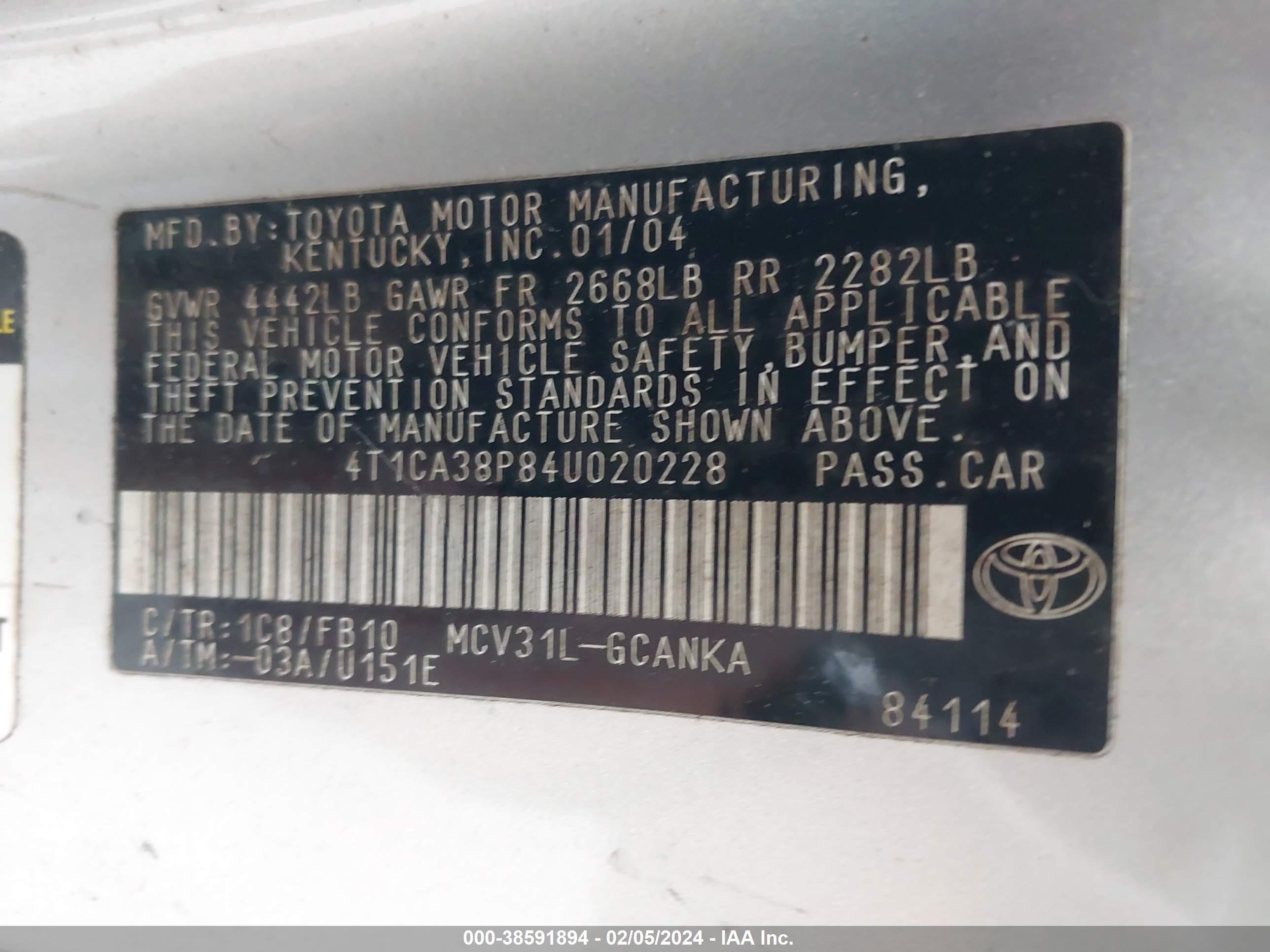 Photo 8 VIN: 4T1CA38P84U020228 - TOYOTA CAMRY SOLARA 