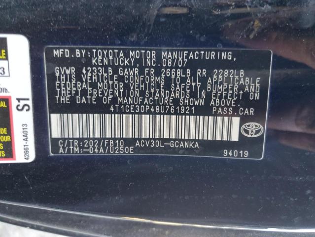 Photo 11 VIN: 4T1CE30P48U761921 - TOYOTA CAMRY SOLA 