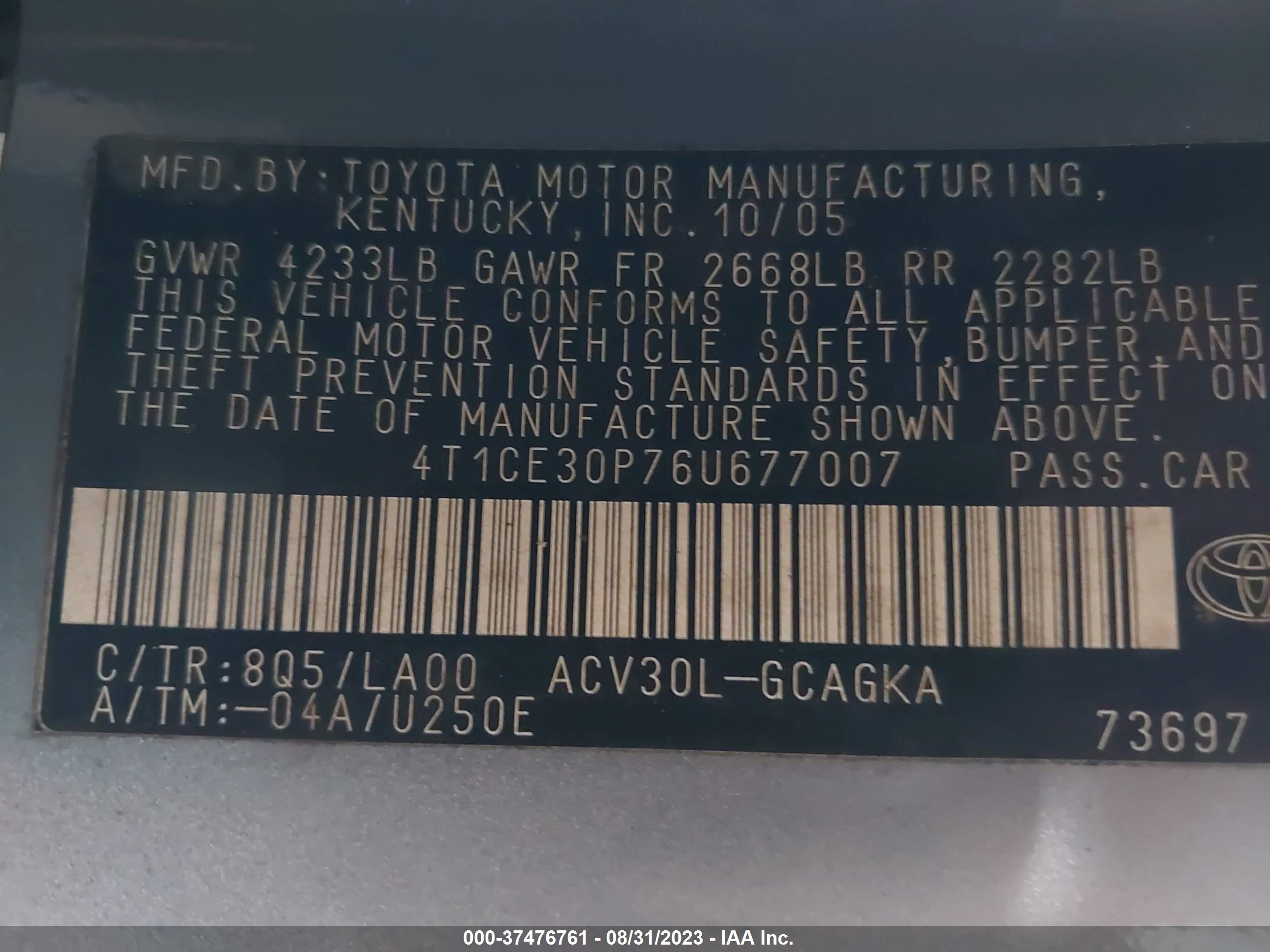 Photo 8 VIN: 4T1CE30P76U677007 - TOYOTA CAMRY SOLARA 