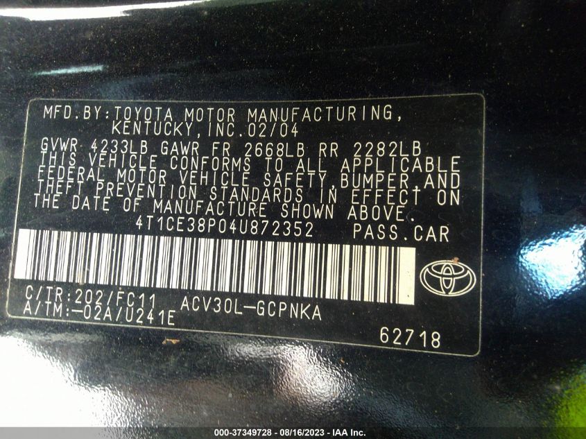 Photo 8 VIN: 4T1CE38P04U872352 - TOYOTA CAMRY SOLARA 