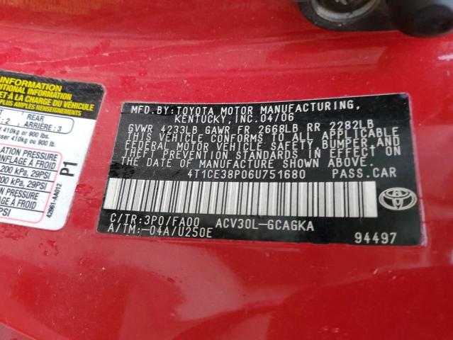 Photo 11 VIN: 4T1CE38P06U751680 - TOYOTA CAMRY SOLA 