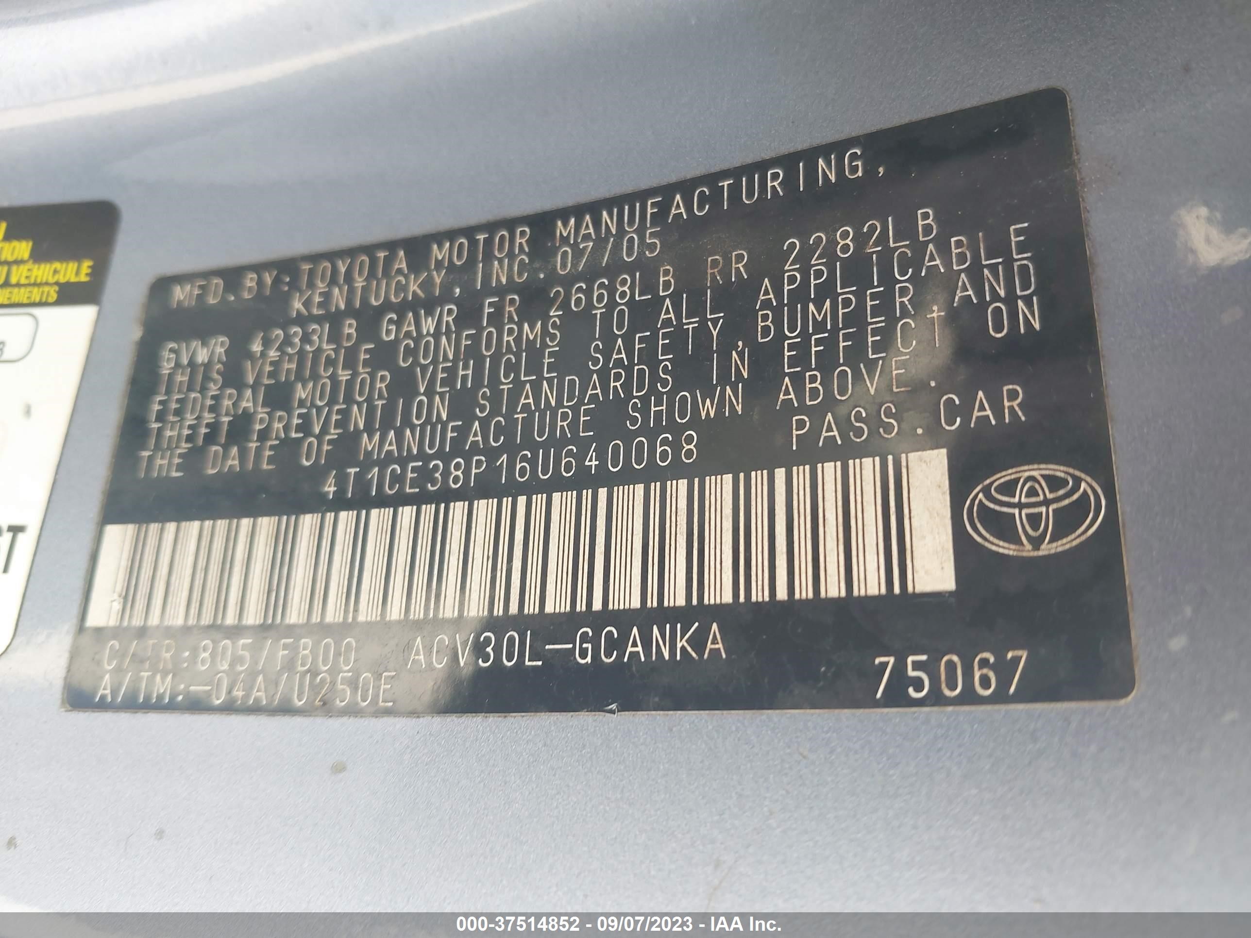 Photo 8 VIN: 4T1CE38P16U640068 - TOYOTA CAMRY SOLARA 