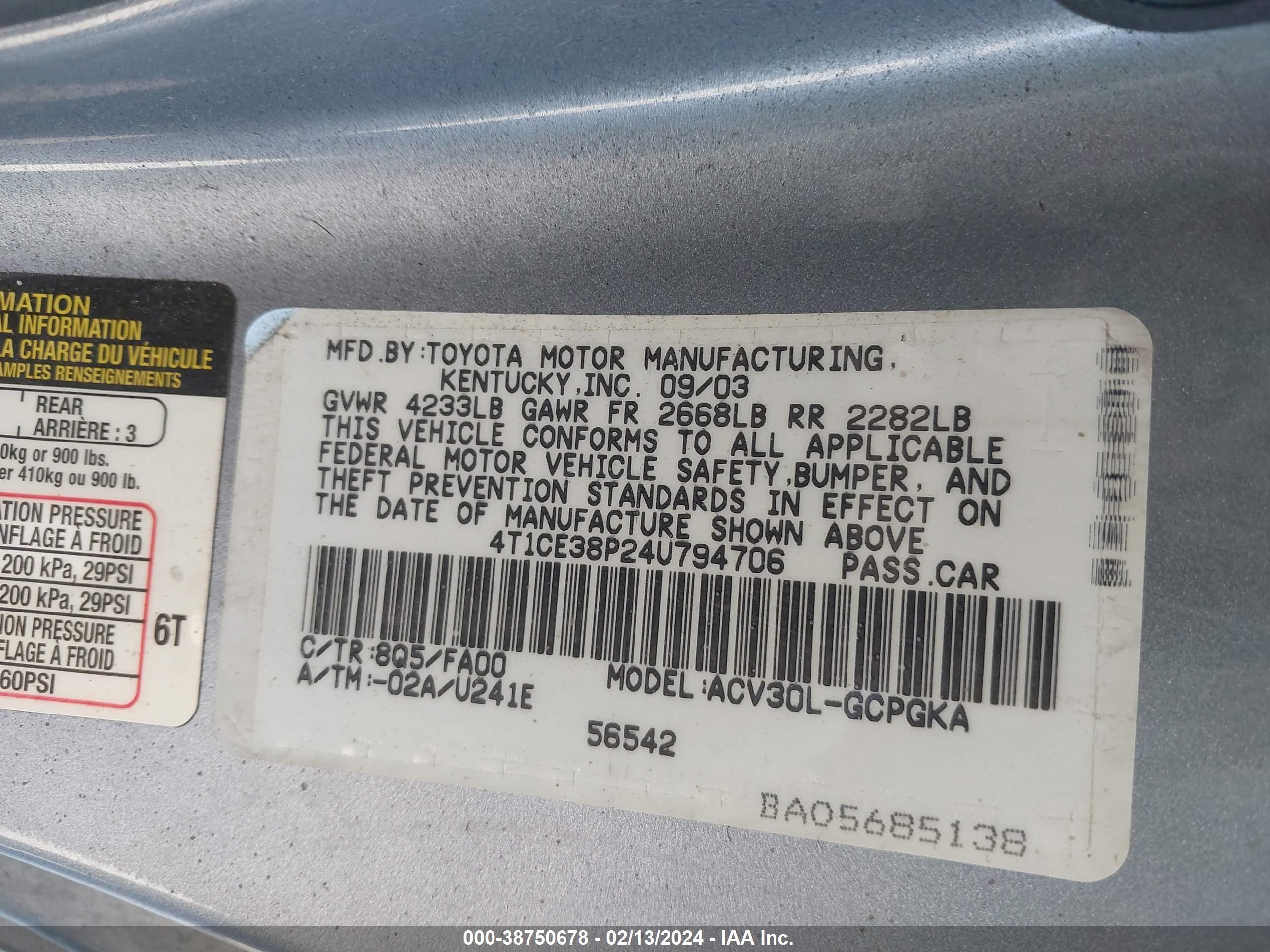 Photo 8 VIN: 4T1CE38P24U794706 - TOYOTA CAMRY SOLARA 