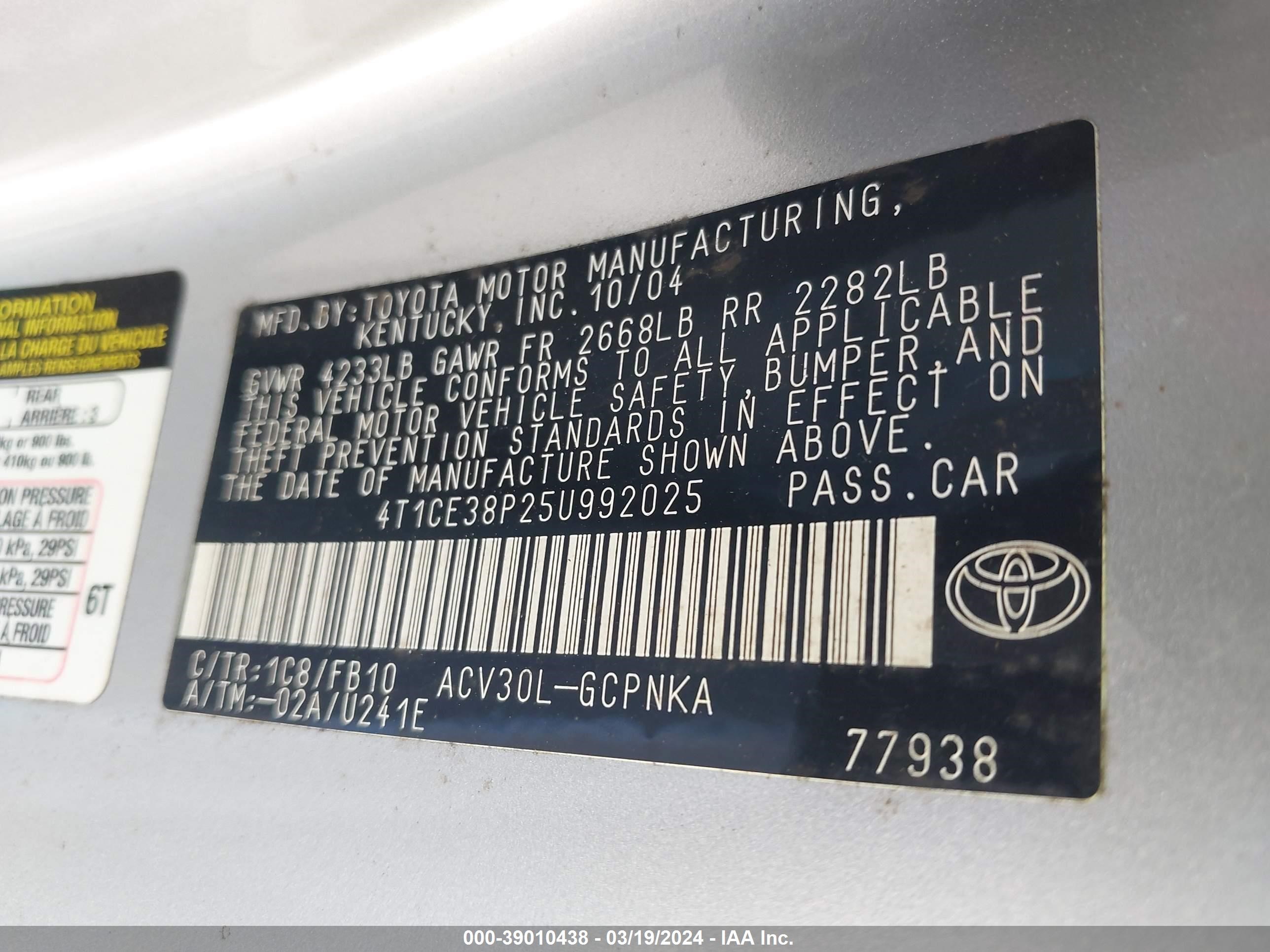 Photo 8 VIN: 4T1CE38P25U992025 - TOYOTA CAMRY SOLARA 