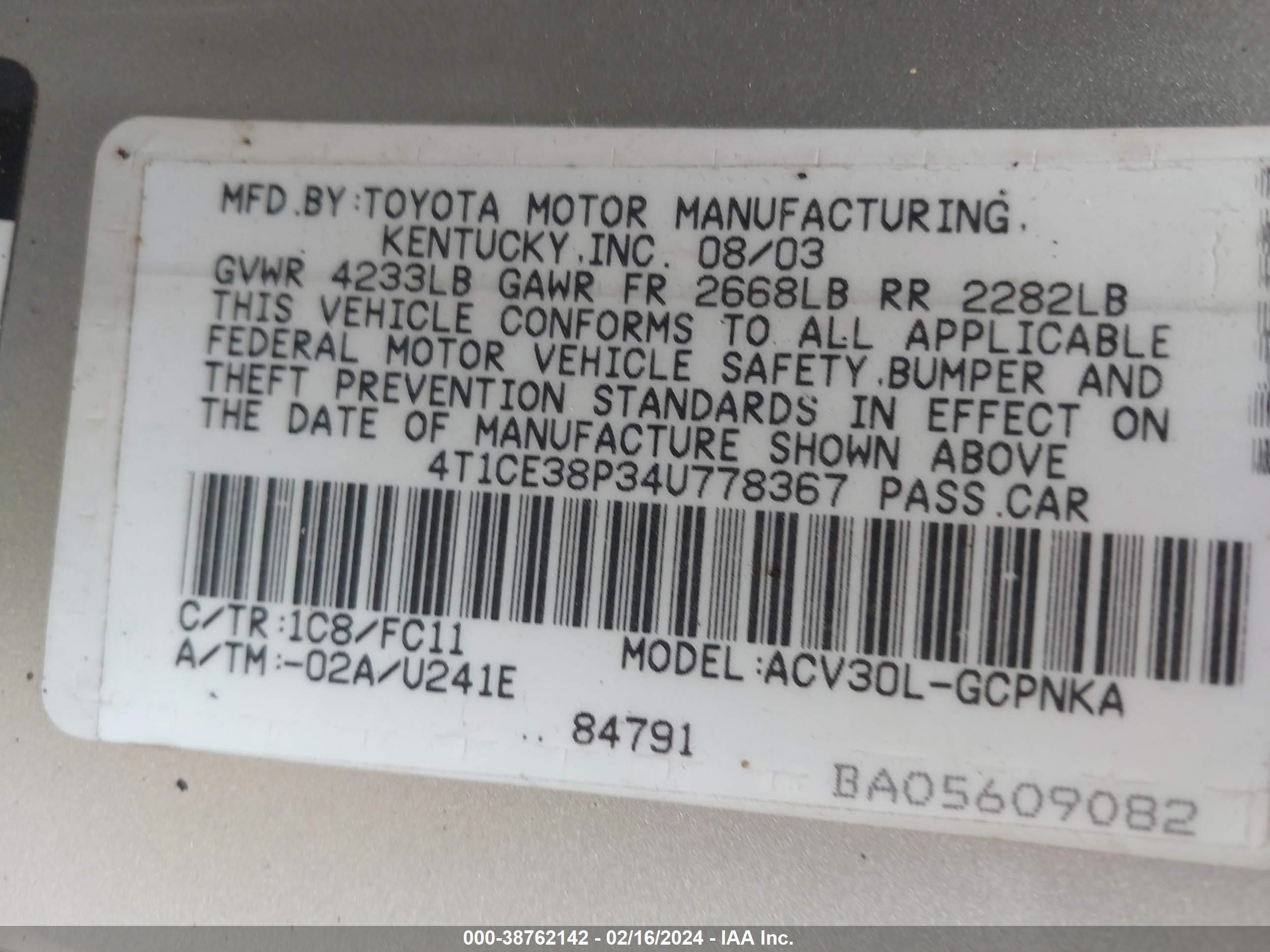 Photo 8 VIN: 4T1CE38P34U778367 - TOYOTA CAMRY SOLARA 