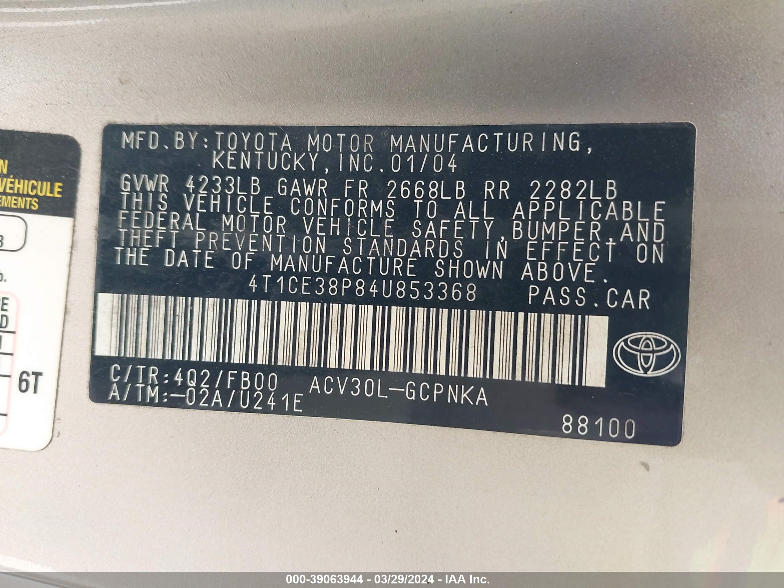 Photo 8 VIN: 4T1CE38P84U853368 - TOYOTA CAMRY SOLARA 