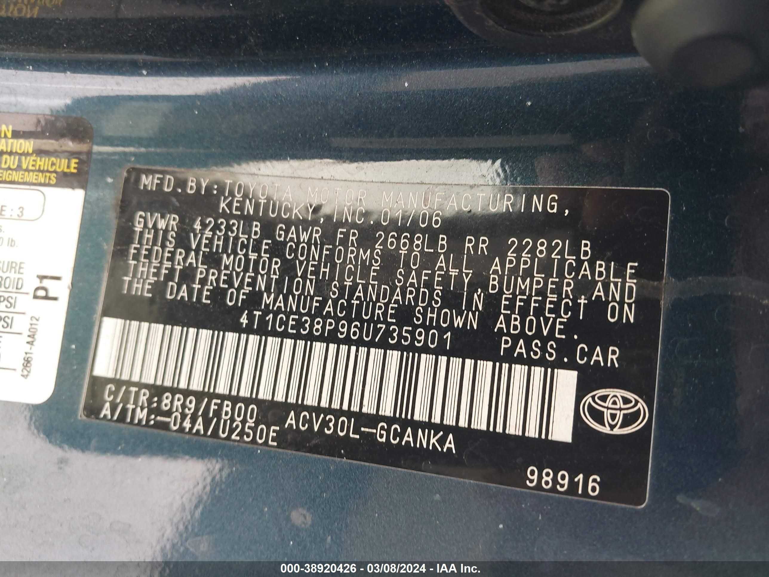 Photo 8 VIN: 4T1CE38P96U735901 - TOYOTA CAMRY SOLARA 