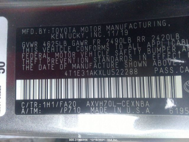 Photo 8 VIN: 4T1E31AKXLU522288 - TOYOTA CAMRY 