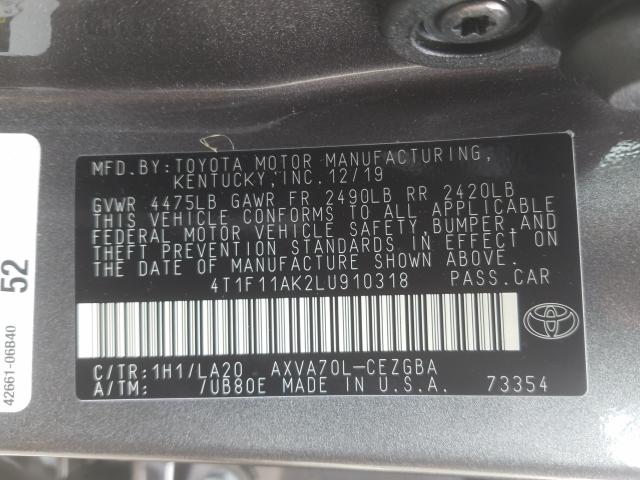 Photo 9 VIN: 4T1F11AK2LU910318 - TOYOTA CAMRY 