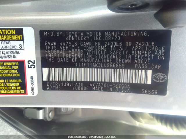 Photo 8 VIN: 4T1F11AK3LU986999 - TOYOTA CAMRY 